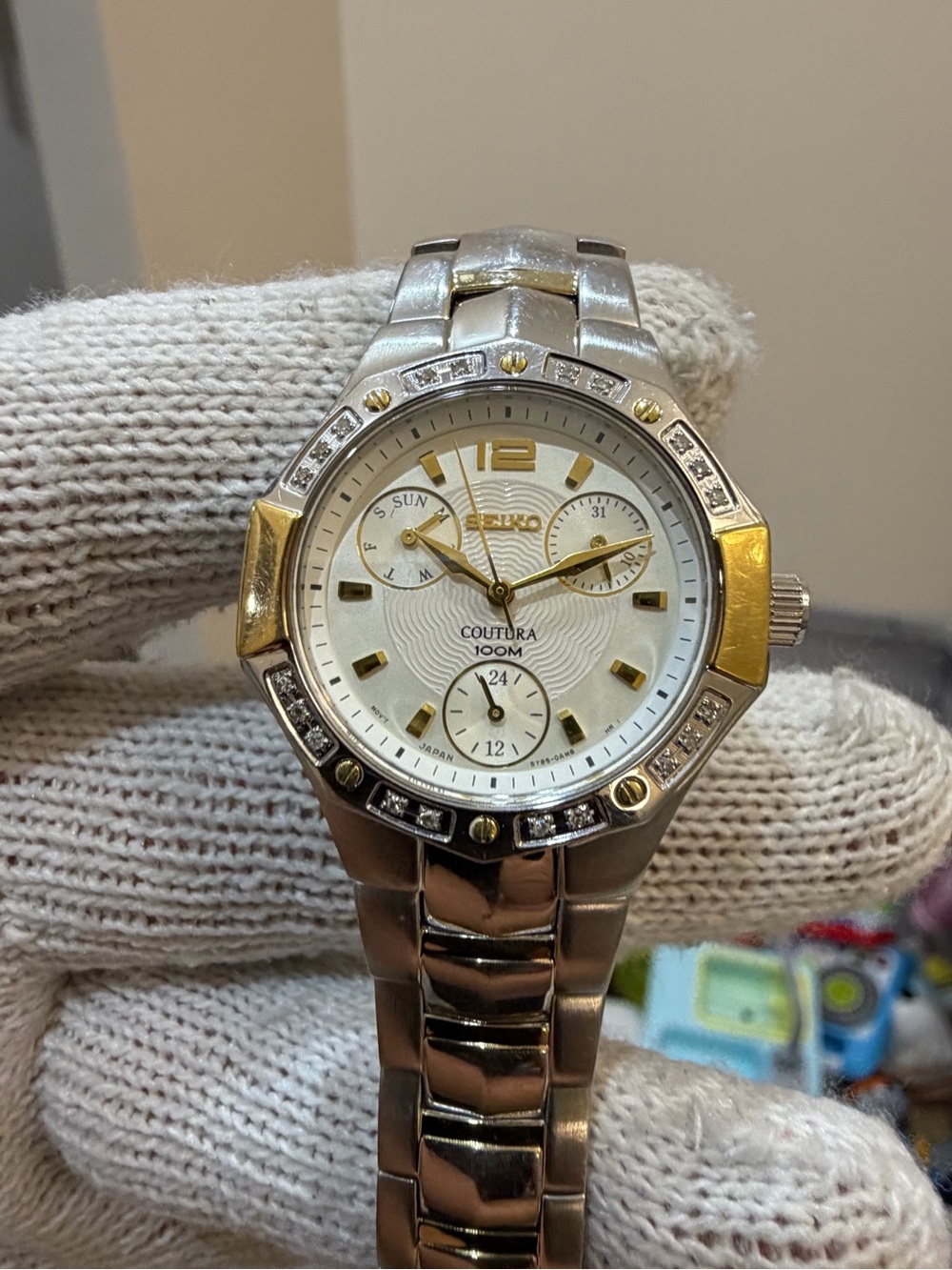 Seiko Coutura SUK008 Women's Watch Two-Tone Diamond Bezel Multi-Hand Calendar